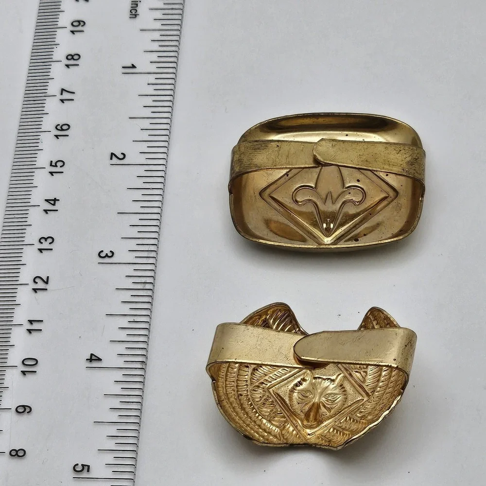 Vintage Boy Scout Neck Scarf Bolo Slide Clips Gold-Tone Metal And Enamel X2